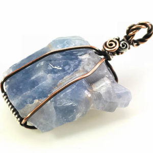 Shop Blue Calcite Jewelry! Blue Calcite Pendant: Raw Gemstone Healing Crystal Specimen Wire-Wrapped with Hypoallergenic Nickel Free Copper & Sterling Silver, OOAK Gift | Natural genuine Blue Calcite jewelry. Buy crystal jewelry, handmade handcrafted artisan jewelry for women.  Unique handmade gift ideas. #jewelry #beadedjewelry #beadedjewelry #gift #shopping #handmadejewelry #fashion #style #product #jewelry #affiliate #ad