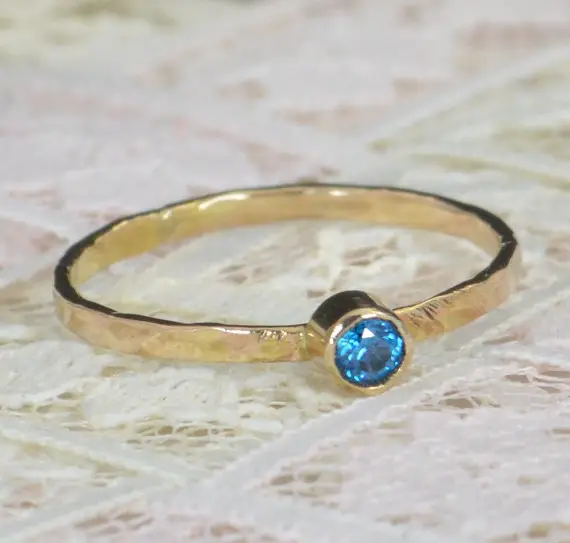 Blue Zircon Engagement Ring,14k Gold, Blue Zircon Wedding Ring Set, Rustic Wedding Ring Set, December Birthstone, Solid 14k Blue Zircon Ring