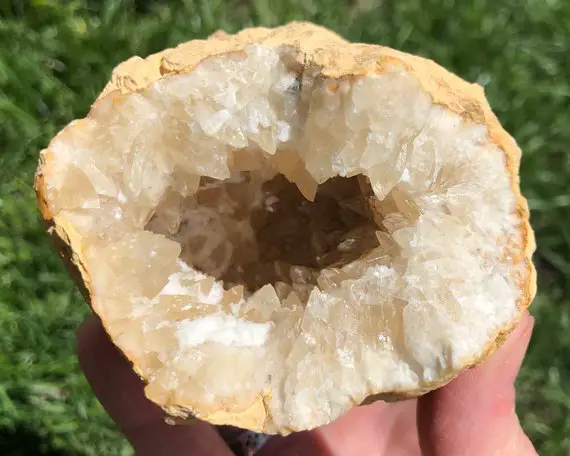 Clearance Dogtooth Calcite Specimen, Opened Geode, Sparkly Calcite Crystal Cluster, Mineral Specimen #8