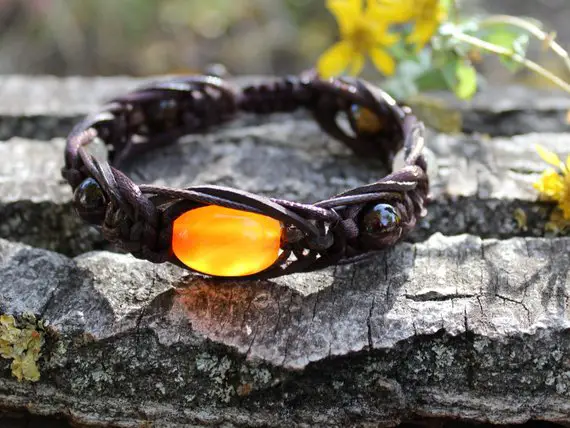 Mens Carnelian Bracelet Braid Leather Bracelet Garnet Quartz Tigers Eye 10mm Protection Stone Bracelet