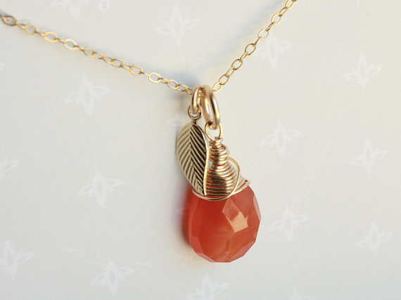 Genuine Carnelian Gold Filled Necklace Natural Orange Gemstone Dainty Solitaire Minimalist Wire Wrapped Pendant Mothers Day Gift Mom 4784