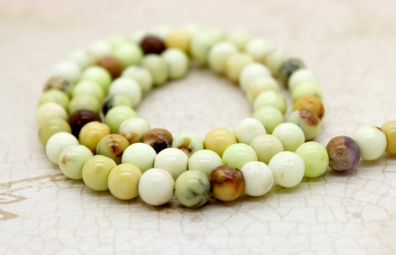 Chrysoprase, Natural Lemon Chrysoprase Smooth Round Loose Gemstone Beads (6mm 8mm) - Pg134