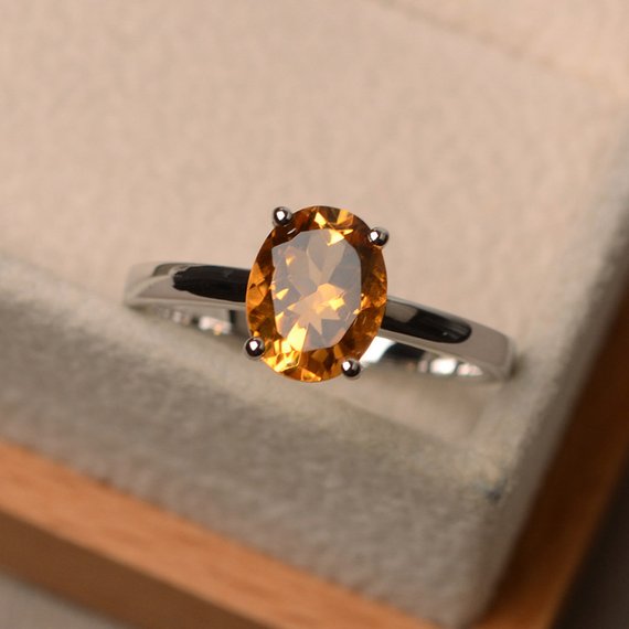 Yellow Gemstone Ring, Natural Citrine Ring, Oval Cut Citrine Ring, Solitaire Ring, Engagement Ring, November Birthstone Ring