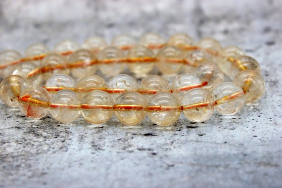 Natural Citrine Gemstone Beads, Smooth Citrine Polished Round Sphere Gemstone Beads (4mm 6mm 8mm 10mm 12mm)- Pg36