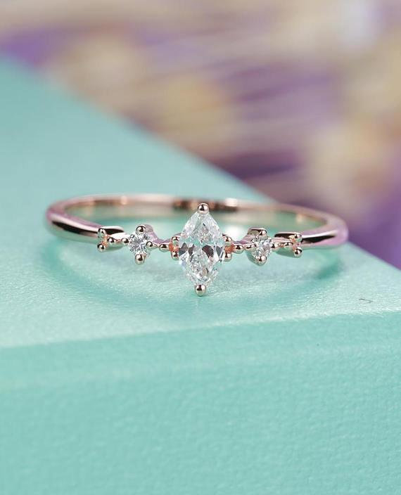 Moonstone Engagement Ring Set Vintage Pear Cut Ring Curved Opal Wedding Band Rose Gold Ring Set Marquise Diamond Ring London Blue Topaz Band