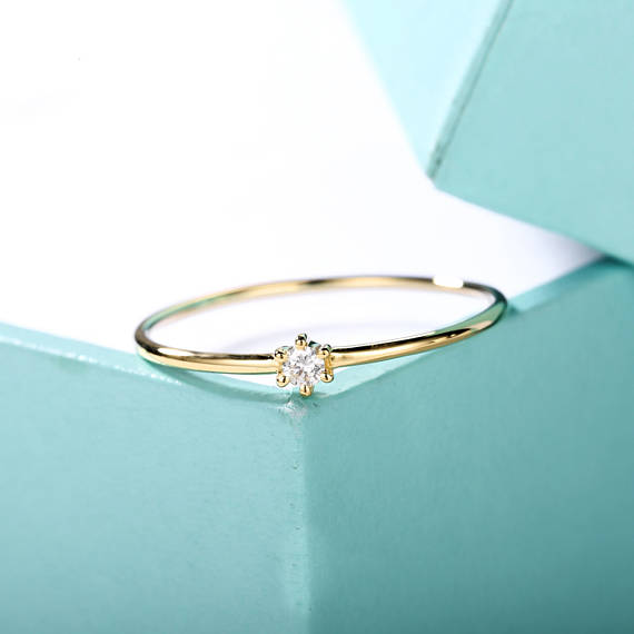 Diamond Engagement Ring Solitaire Simple Minimalist Wedding Ring Solid Gold Thin Dainty Stacking Promise Anniversary Engagement Ring