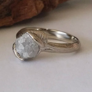 Shop Raw Diamond Engagement Rings! Twig Engagement Ring, Raw Uncut Rough Diamond Engagement Ring, Leaf Engagement Ring in Gold by Dawn Vertrees | Natural genuine Diamond rings, simple unique alternative gemstone engagement rings. #rings #jewelry #bridal #wedding #jewelryaccessories #engagementrings #weddingideas #affiliate #ad