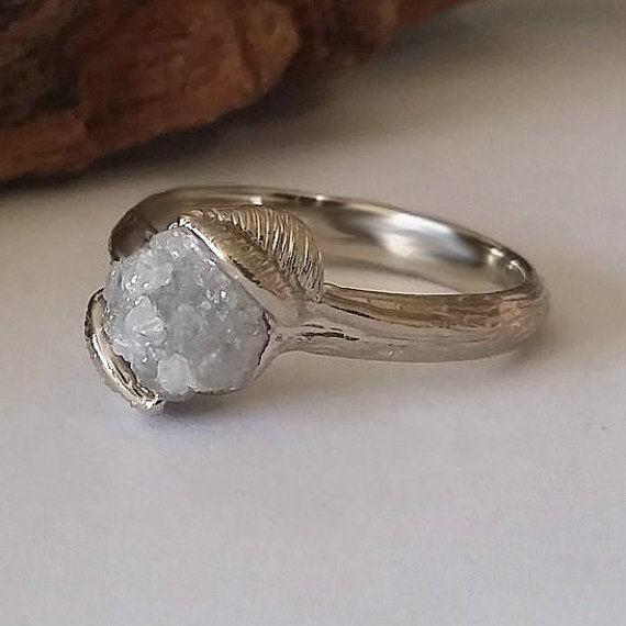 Twig Engagement Ring, Raw Uncut Rough Diamond Engagement Ring, Leaf Engagement Ring In Gold By Dawn Vertrees