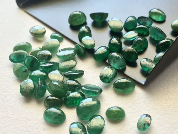 4x3mm To 5x4mm Emerald Oval Plain Cabochons, Green Emerald Gemstones, Original Emerald Oval For Jewelry (2cts To 10cts Options) - Pg0162