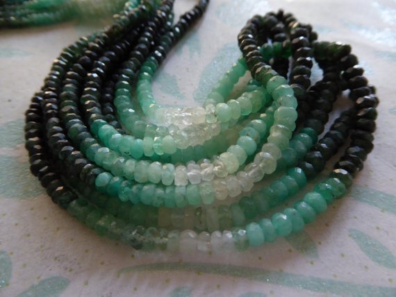Emerald Rondelles Roundels Gemstone Beads Faceted Gems, 3-4 Mm, Luxe Aa, Shaded Green Emerald Beads May Birthstone For Jewelry Making  Tr E