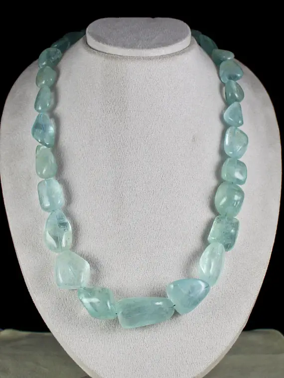 Excellent 1471 Carats Natural Blue Aquamarine Tumble Nuggets Beads Necklace