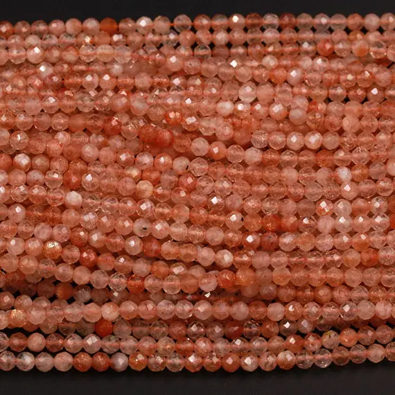 Aaa Faceted Natural Sunstone Round Beads 2mm 3mm 4mm 5mm Orange Gold Gemstone 15.5" Strand
