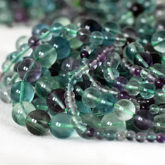 Grade Aa  Rainbow Fluorite Round Beads - 4mm, 6mm, 8mm, 10mm Sizes - 15" Strand - Natural Semi-precious Gemstone