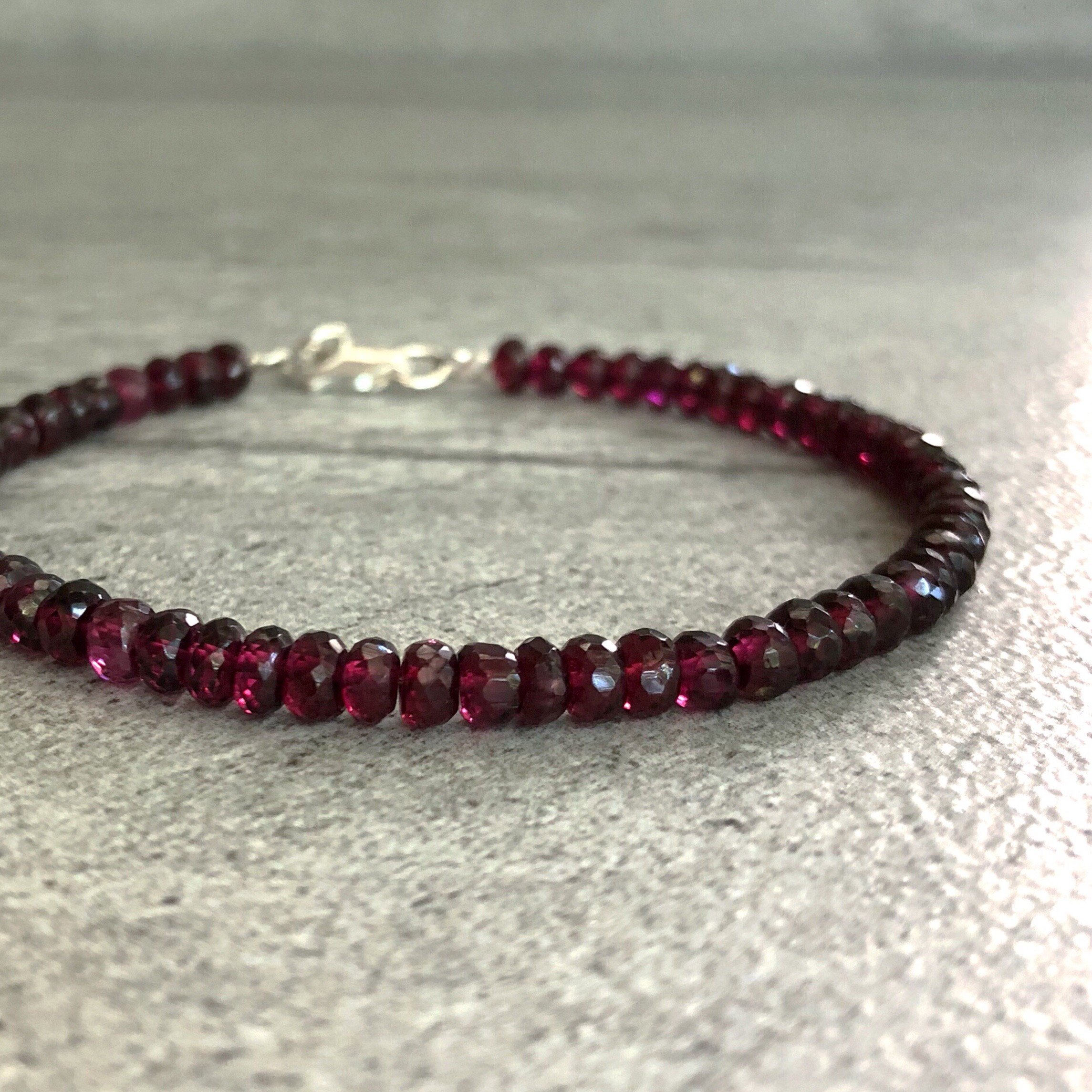 Garnet Bead Bracelet | Red Gemstone Bracelet | Gold Or Sterling Silver January Birthstone Jewelry | Women's, Men's Bracelet