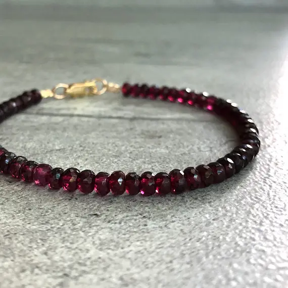 Genuine Garnet Bracelet | Gold Or Silver Bracelet For Women, Men | Natural Crystal Faceted Garnet Jewelry | January Birthstone Jewelry