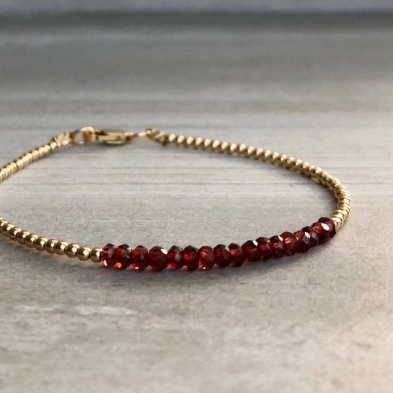 Red Garnet Bracelet | Tiny Silver Or Gold Beads | Dainty Genuine Garnet Jewelry | 14k Gold Filled Gift For Wife, Girlfriend