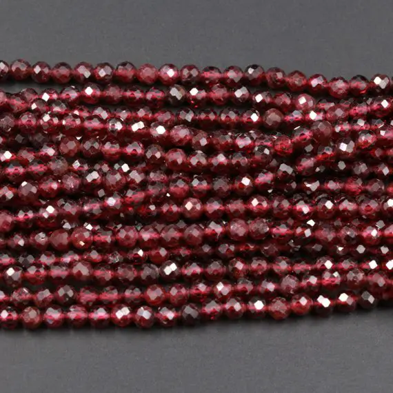 Aaa Natural Red Garnet Gemstone Beads Micro Faceted 2mm 3mm 4mm Round High Quality Laser Diamond Cut Gemstone 15.5" Strand