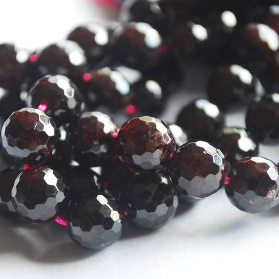 Natural Garnet Semi-precious Gemstone Faceted Round Beads - 6mm, 8mm, 10mm Sizes - 15" Strand