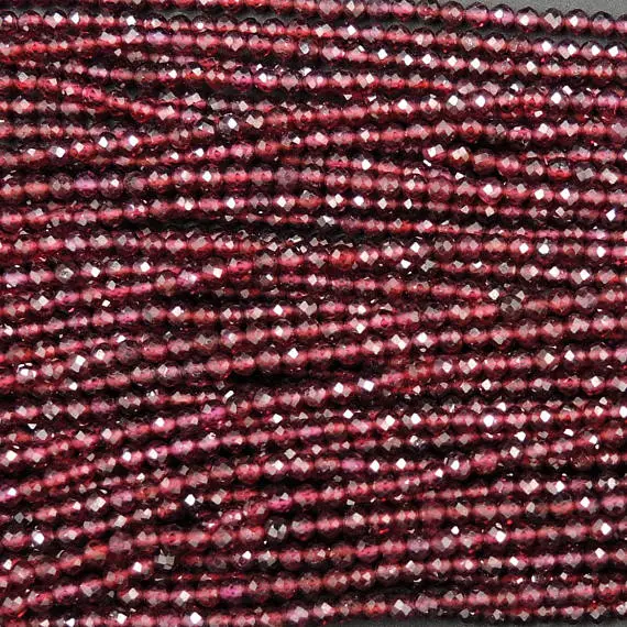 Micro Faceted Tiny Natural Red Garnet Round Beads 2mm 3mm Faceted Round Beads Diamond Cut Gemstone 15.5" Strand