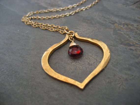 Lotus Heart Rhodolite Garnet Necklace- Heavy Vermeil Pendant And Goldfilled Chain