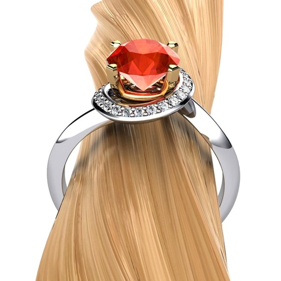 Orange Garnet Halo Ring, 14k Gold Or Platinum With Diamonds | Dainty Gemstone Twist Ring | "kaylee"