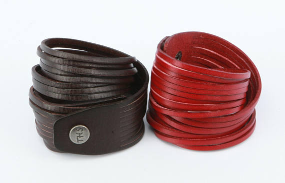 Stacked Leather Wrap Bracelet, Double Wrap Cuff, Boho Statement Jewelry