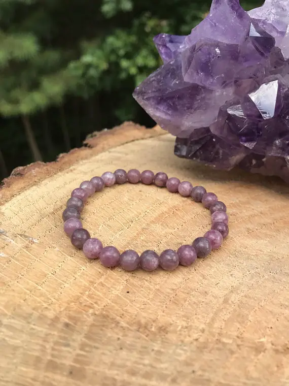 Lilac Lepidolite Bracelet | Chakra Healing Crystal | Stress | Tension | Emf Smog | Balance | Lithium | Pink Purple His Hers Unisex