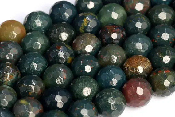 Genuine Natural Dark Green Blood Stone Loose Beads Micro Faceted Round Shape 6mm 8mm 10mm