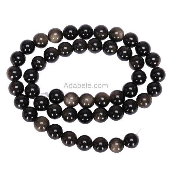 U Pick 1 Strand/15" Natural Gold Sheen Black Obsidian Healing Gemstone Round Beads 4mm 6mm 8mm 10mm For Earrings Bracelet Jewelry Making