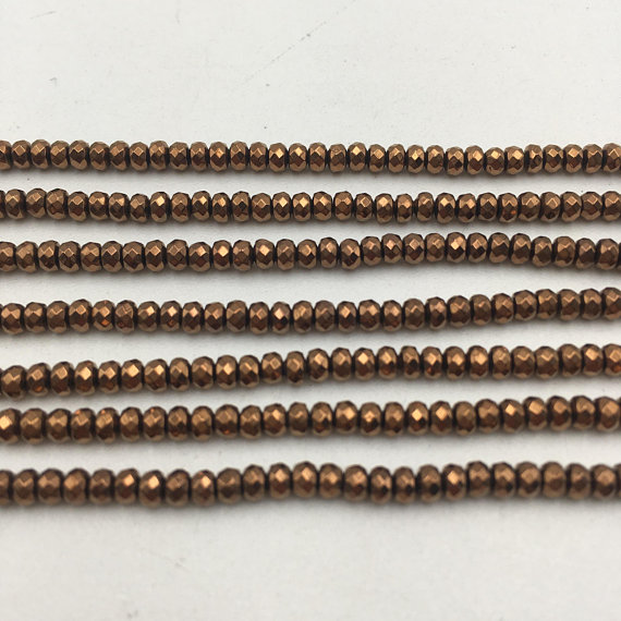 Copper Plated Hematite Faceted Rondelle Beads 2x3mm 3x4mm 15.5" Strand
