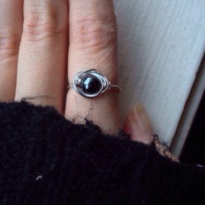 Hematite Ring – Wire Wrapped Stacking Ring – Ecofriendly Silver Stacking Ring – Crystal Ring Protection – Silver Healing Crystal Ring | Natural genuine Gemstone rings, simple unique handcrafted gemstone rings. #rings #jewelry #shopping #gift #handmade #fashion #style #affiliate #ad