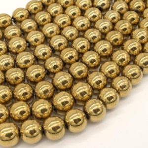 Shop Hematite Round Beads! Hematite Beads-Gold, 10mm Round Beads, 15.5 Inch, Full strand, Approx 41 beads, Hole 1.8mm, AA quality (269054022) | Natural genuine round Hematite beads for beading and jewelry making.  #jewelry #beads #beadedjewelry #diyjewelry #jewelrymaking #beadstore #beading #affiliate #ad