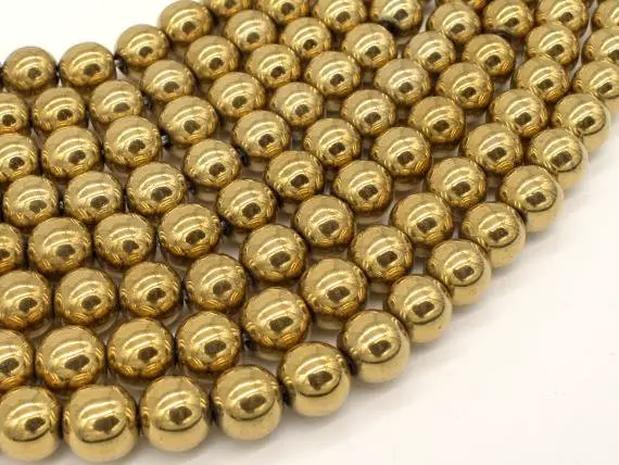 Hematite Beads-gold, 10mm, Round Beads, 15.5 Inch, Full Strand, Approx 41 Beads, Hole 1.8mm, Aa Quality (269054022)