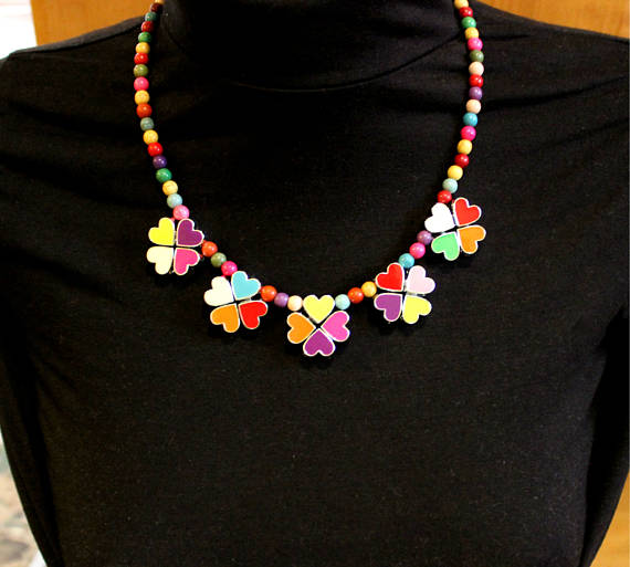Hippie Necklace, Colorful Necklace, Gypsy Necklace, Floral Necklace, Heart Necklace, Multicolor Necklace, Howlite Necklace, Summer Necklace