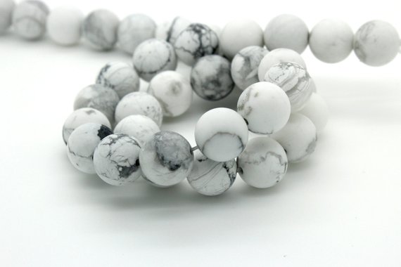 White Howlite Matte Round Sphere Ball Natural Loose Gemstone Beads - Full Strand (4mm, 6mm, 8mm, 10mm) Rn75