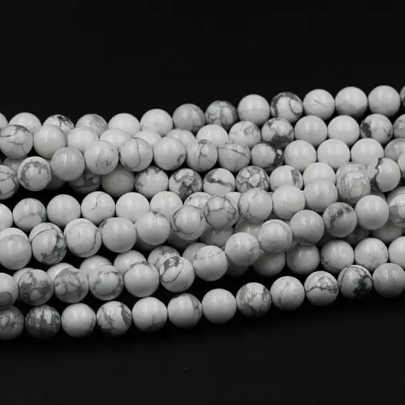 Natural Howlite 4mm 6mm 8mm 10mm 12mm Smooth Round Beads Superior A Grade Wholesale Bulk Discount 15.5" Strand