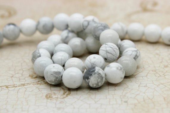 Natural Howlite Beads, Off White Howlite Smooth Polished Round Gemstone Loos Sphere Ball Beads - Full Strand (4mm 5mm 6mm 8mm 10mm) Pg307
