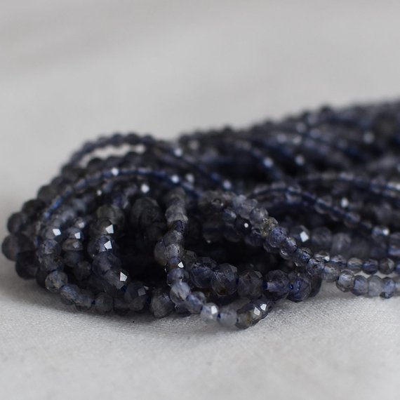 Grade A Natural Iolite Semi-precious Gemstone Faceted Rondelle Spacer Beads - 3mm, 4mm Sizes -  15" Strand