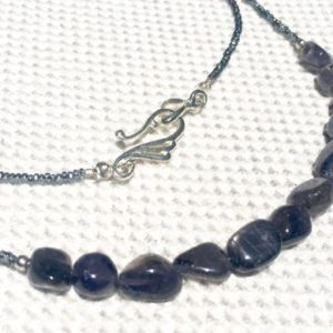 Shop Iolite Necklaces! Dainty & minimalist, handmade iolite necklace. Indigo blue/purple crystal gemstone jewelry for everyday. long, layering necklace | Natural genuine Iolite necklaces. Buy crystal jewelry, handmade handcrafted artisan jewelry for women.  Unique handmade gift ideas. #jewelry #beadednecklaces #beadedjewelry #gift #shopping #handmadejewelry #fashion #style #product #necklaces #affiliate #ad