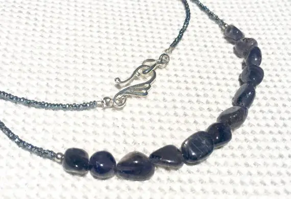 Dainty & Minimalist, Handmade Iolite Necklace. Indigo Blue/purple Crystal Gemstone Jewelry For Everyday. Long, Layering Necklace