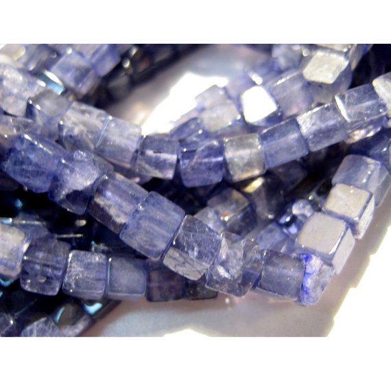 5mm Iolite Plain Cubes, Vilet Blue Iolite Plain Box Beads, Blue Iolite Beads For Necklace, Iolite (8in To 16in Options) - Ipc2