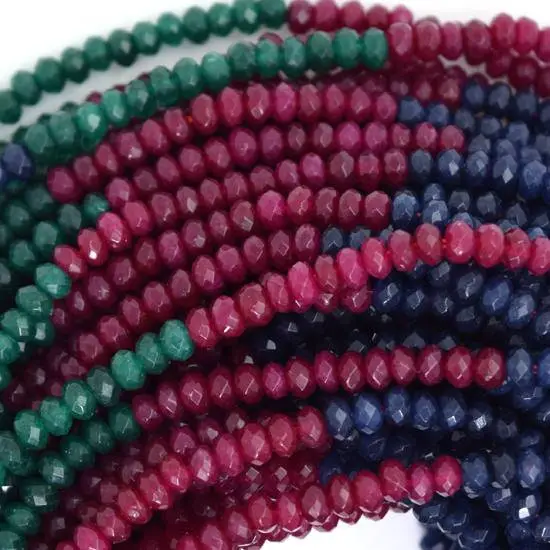 3mm Faceted Red Blue Green Jade Rondelle Beads 14.5" Strand Multicolor 35477