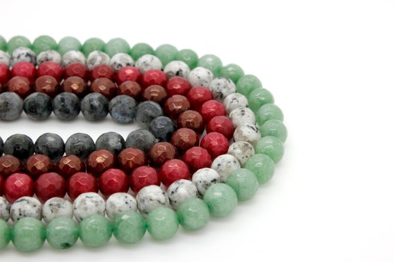 Jade Beads, Faceted Round Ball Sphere 8mm Gemstone Beads (dark Red, Burgundy, Gray, White, Green) - Rnf49