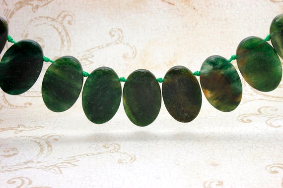Jade Natural Flat Oval Smooth Gemstone Beads Loose Bead 22mm X 36mm - Pgs79