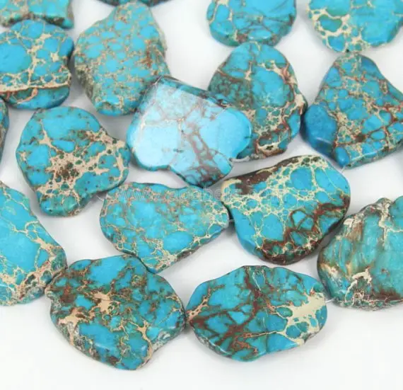 U Pick 5pc/10pc Natural Grade A Turquoise Blue Regalite Jasper 15 - 45mm Smooth Free Form Sea Sediment Gemstone Flat Nugget Stone Beads