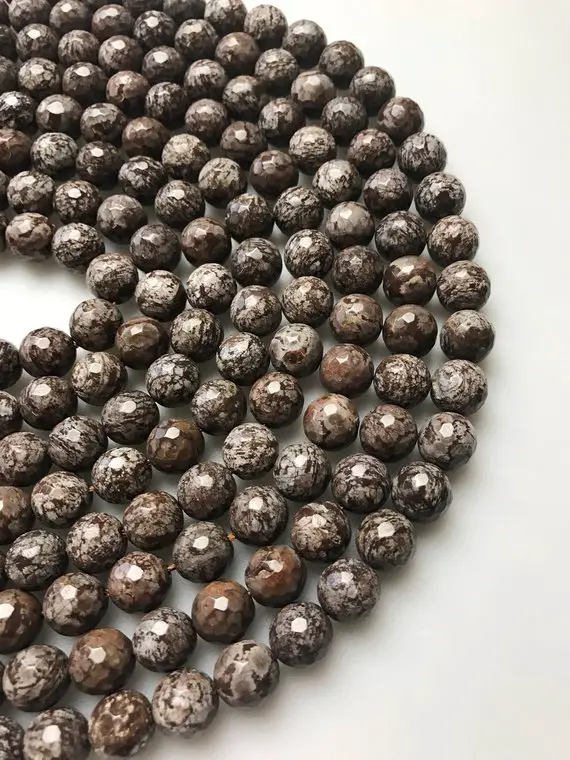 Brown Snowflake Obsidian Faceted Round Beads 6mm 8mm 10mm 15.5" Strand