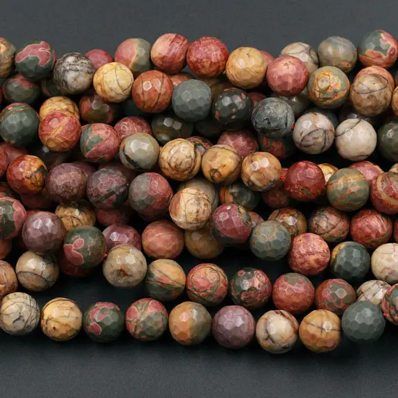 Matte Faceted Red Creek Jasper Beads 6mm Matte Faceted 8mm 10mm Round Red Green Yellow Brown Natural Multi Color Picasso Jasper 15.5" Strand