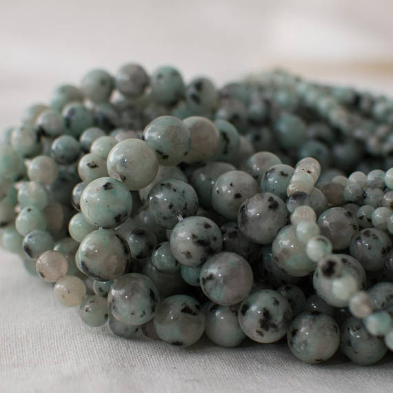 Natural Lotus Jasper (white, Green) Semi-precious Gemstone Round Beads - 4mm, 6mm, 8mm, 10mm Sizes - 15" Strand
