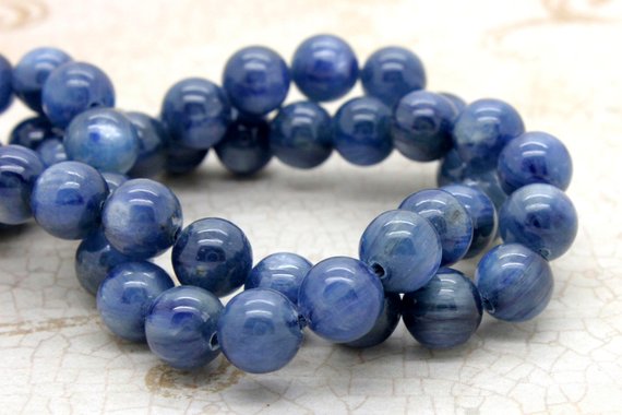 Natural Blue Kyanite High Quality Aaa Polished Smooth Round Sphere Gemstone Beads - Rn66a