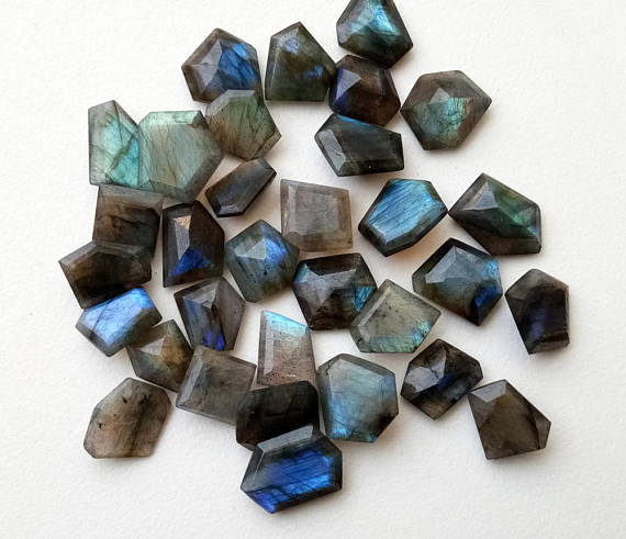 14-18mm Labradorite Fancy Rose Cut Flat Back Cabochons, Natural Blue Fire Faceted Cabochons, Labradorite For Jewelry (5pcs To 10cs Options)